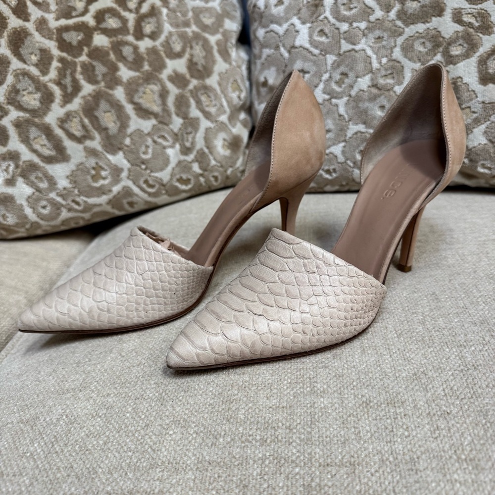 Vince | Claire | Python Print | D’Orsay Heels | Suede+Leather | Nude | 8